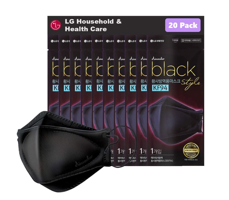 [LG Airwasher] KF94 Disposable Face Mask, 20 Pack (Black)
