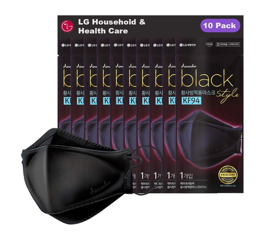 [LG Airwasher] KF94 Disposable Face Mask, 10 Pack (Black)